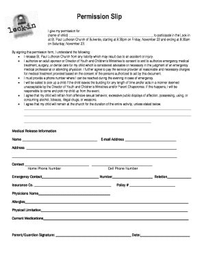 Fillable Online Youth Lock In Permission Slip Files Ctctcdn Fax