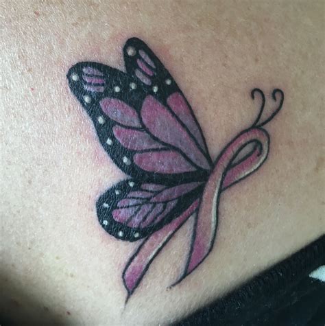 breast cancer ribbon tattoo with butterfly - Harriett Zimmer