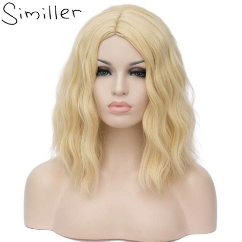 Similler Synthetic Blonde Short Wigs For Women Heat Resistance Fiber Kinky Curly Hair 613