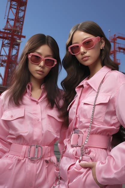 Premium Photo | Two women wearing pink sunglasses and matching outfits