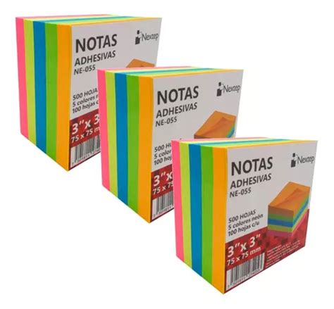 3 Notas Adhesivas 3x3 Neón 5 Bloques 500 Hojas Nextep Color Mercadolibre