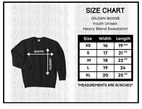 Gildan 18000b Youth Size Chart Guide Crewneck Sweatshirt Size Chart