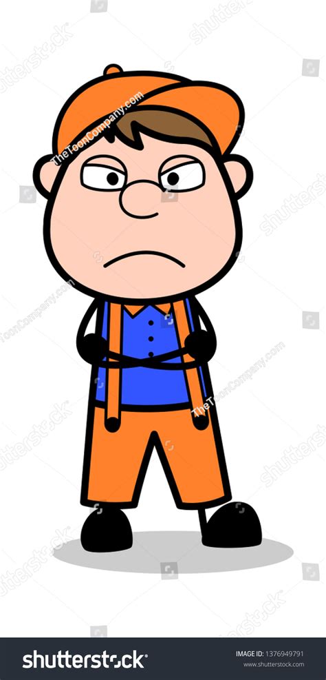 Irritated Retro Cartoon Carpenter Worker Vector Stock Vector Royalty