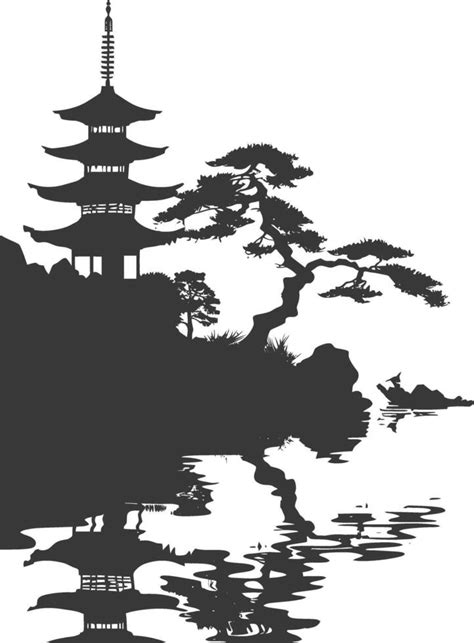 silhouette traditional japanese garden black color only 46269279 Vector ...