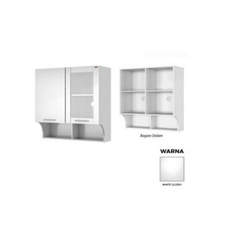 Jual Kitchen Set Rak Dapur Atas 2 Pintu Kaca Putih Minimalis KOFI KSA