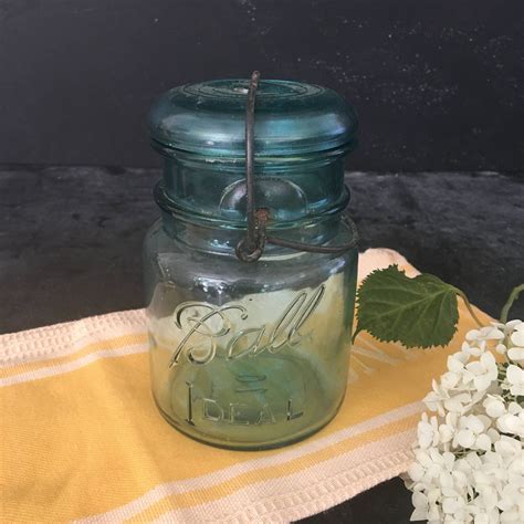 Vintage Ball Ideal Blue Pint Jar With Glass Lid Wire Bale Etsy Jar