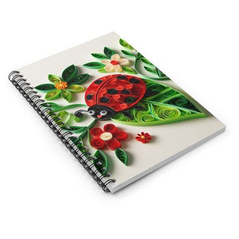 Spiral Notebook Ruled Line Ladybug On Leaf In Quilling Style Design