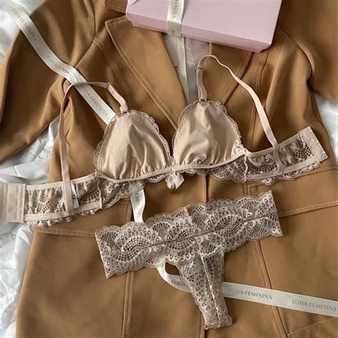 Conjunto De Lingerie Em Renda Suti Sem Bojo Sem Aro E Calcinha Fio Nude Gabriela Toda Feminina