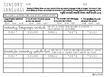 Sensory Language Activity by Erin Hale | TPT