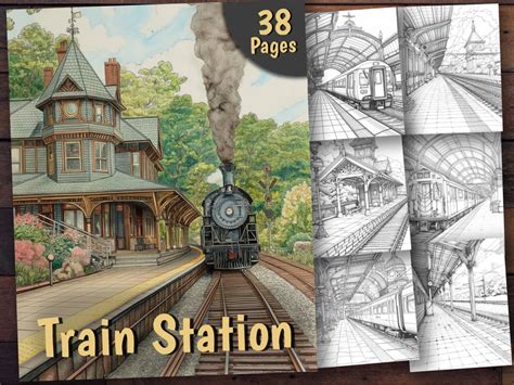 Train Station Coloring Book, 38 Coloring Pages, for Adults and Kids ...