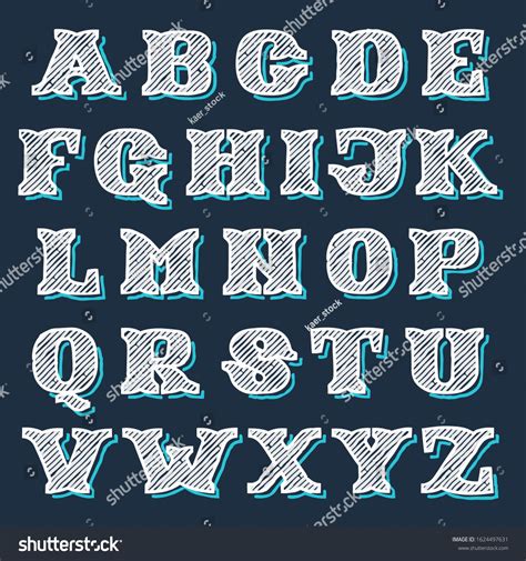 Alphabet letters hand drawn in victorian style with hatching and line ...