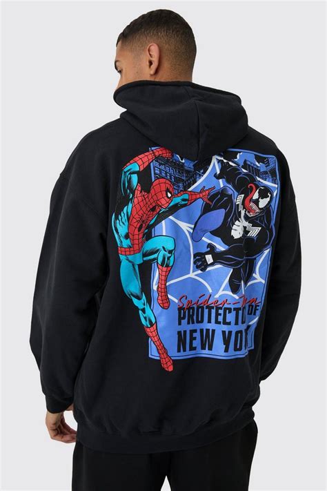 Oversized Marvel Spiderman Venom License Print Hoodie Boohoo Uk