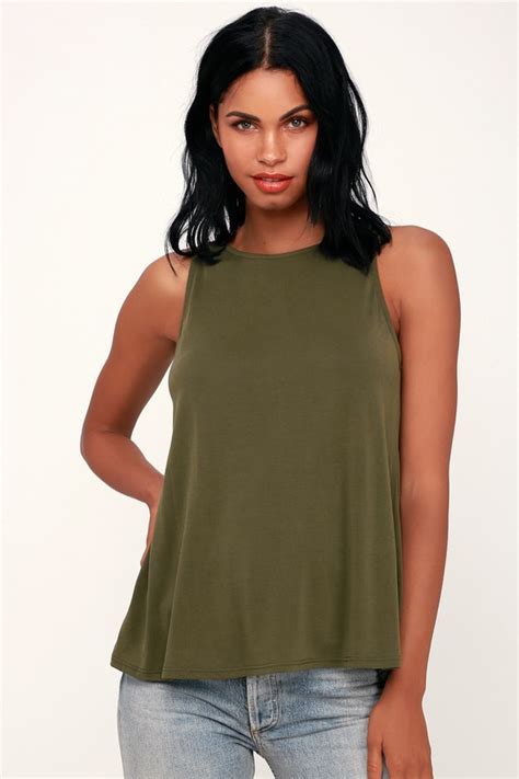 Cute Olive Green Tank Top Knit Tank Top Wide Cut Tank Lulus