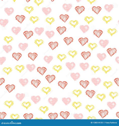 Repeated Hearts Drawn By Hand Cute Seamless Pattern Endless Romantic