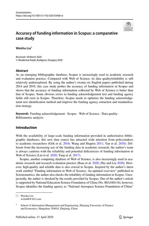 Pdf Accuracy Of Funding Information In Scopus A Comparative Case Study