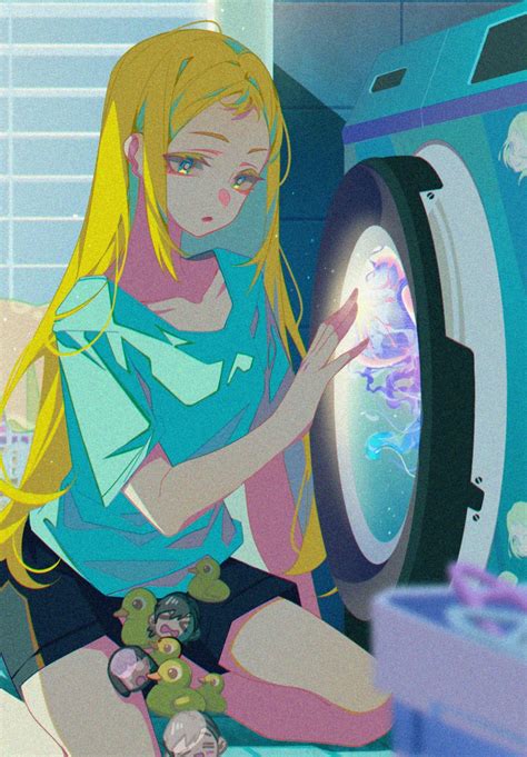 The Big Imageboard Tbib 1girl Black Shorts Blonde Hair Blue Eyes