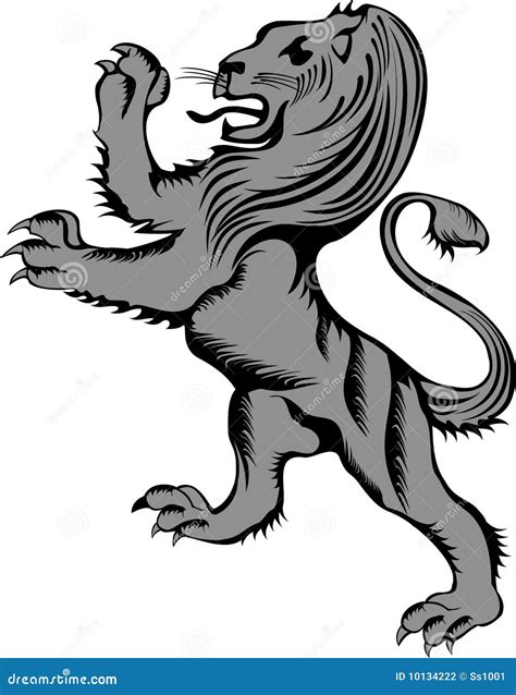 Heraldic Lion Standing Rampant On Hind Legs Cartoon Vector