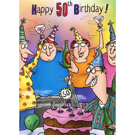 Man with Cake at Party Funny / Humorous Insult 50th : Fiftieth Birthday Card for Man : Him ...