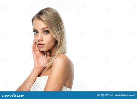 Blonde Model With Bare Shoulders And Stock Photo Image Of Natural