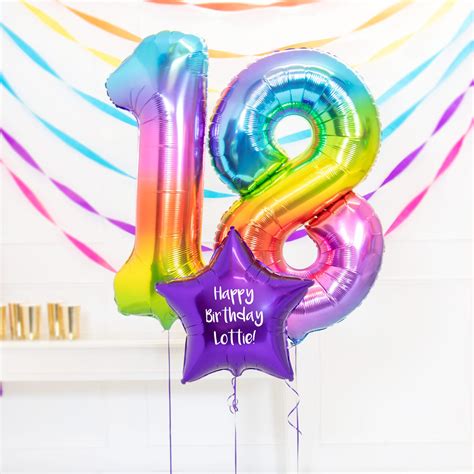 18th Birthday Balloons Personalised Inflated Balloon Bouquet Rainbow Party Pieces