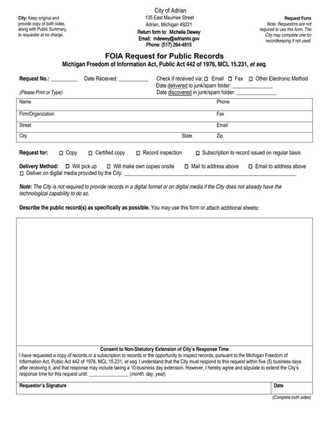 City Of Adrian Michigan Foia Request For Public Records Fill Out