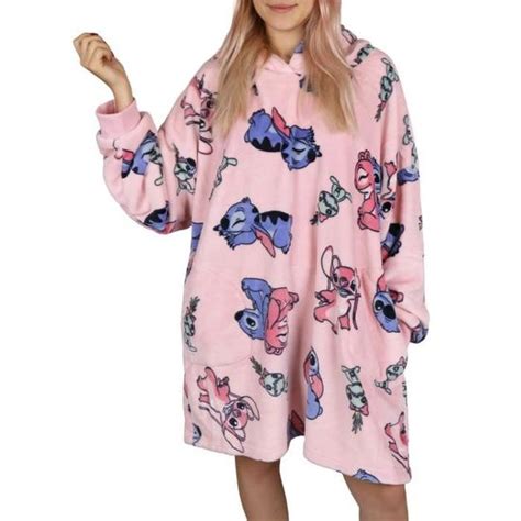 Disney Stitch E Angel Sweat Robe Couverture Rose Avec Capuche Sweat