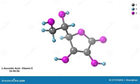 Ascorbic Acid Or Vitamin C Molecular Structure 3D Diagram Stock