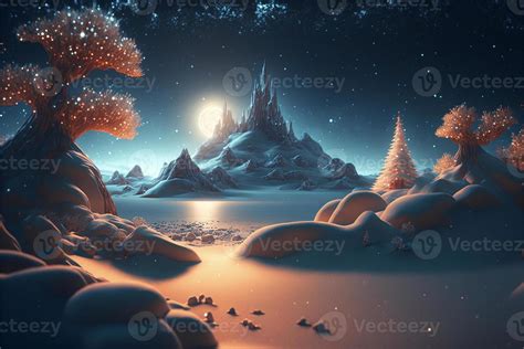 Digital Painting Of A Snowy Landscape At Night 23113732 Stock Photo At