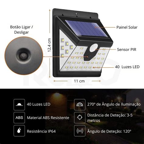 Lâmpada Solar Sensor de Movimento 40 LEDS