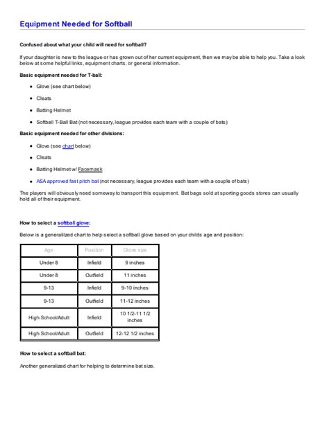 Softball Bat & Glove Size Chart - Blue Download Printable PDF ...