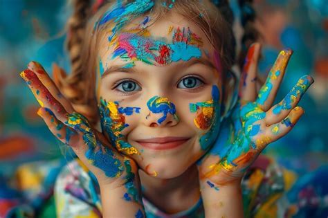 Una Chica Con Una Cara Pintada Y Su Cara Pintada Con Los Colores Del