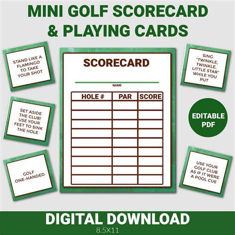 Mini Golf Score Card X 11 Instant Download Printable