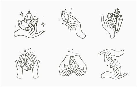 Black Crystal Hand Outline Vector Illustration For Icon Sticker