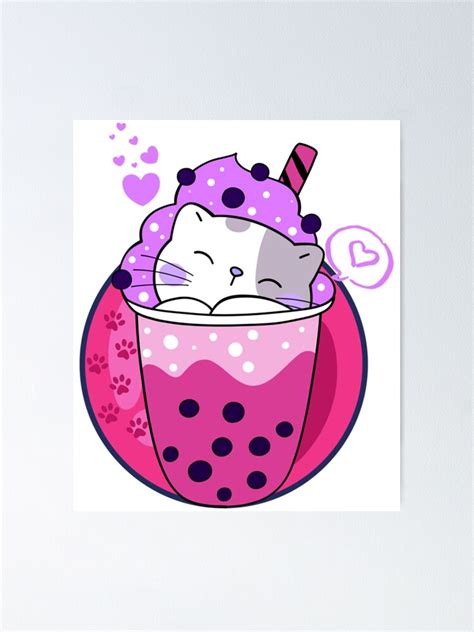 Cat Boba Tea Bubble Tea Kawaii Anime Japanese Neko Girl Teen Poster