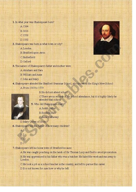 William Shakespeare ESL Worksheet By Ievgeniia