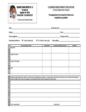 Fillable Online Napa K12 Wa Classified Application Form Pdf