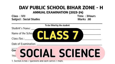 Dav Class 7 Question Paper Of Social Science Of Annual Examination Dav Paper Zone 2024