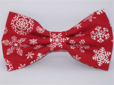 Christmas Bow Tie White Snowflakes On Holiday Red Pre Tied Etsy