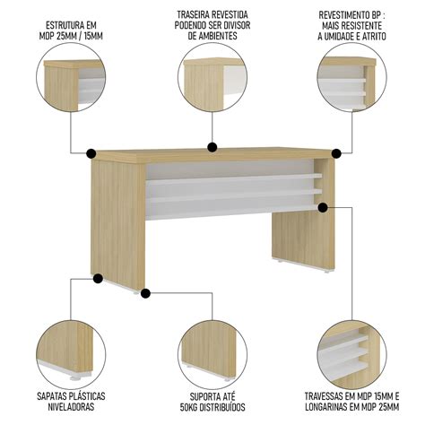 Mesa para Escritório 158cm Tamburato Corp A06 Carvalho Branco