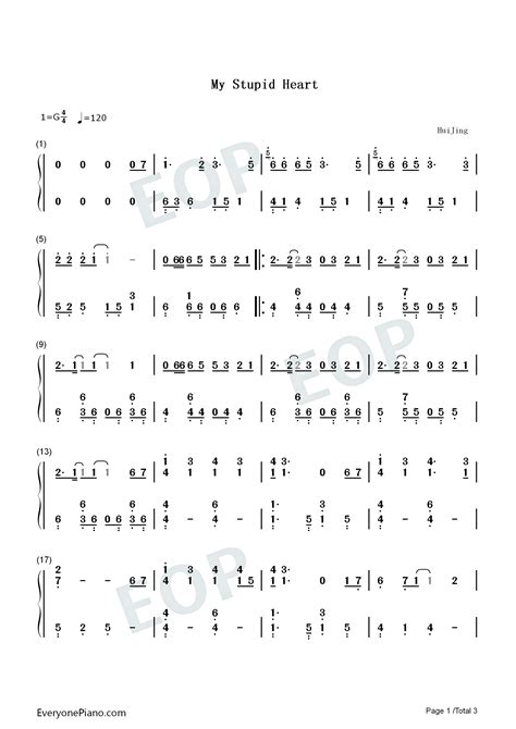 My Stupid Heart TikTok Hot Song Numbered Musical Notation Preview EOP Online Music Stand
