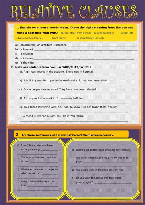 Relative Clauses General Gramma English Esl Worksheets Pdf And Doc