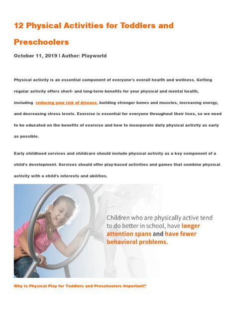 12 Physical Activities For Toddlers and Preschoolers | PDF