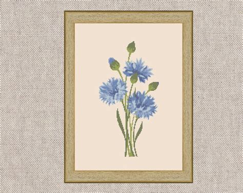 Cornflowers Cross Stitch Pattern Modern Flower Floral Chart Instant