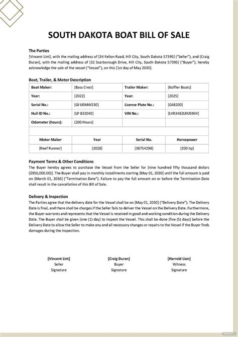 South Dakota Boat Bill Of Sale Template Google Docs Word Pdf