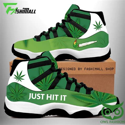 Just Hit It Green Weed Leaf Black and White Air Jordan 11 - Owl Fashion ...