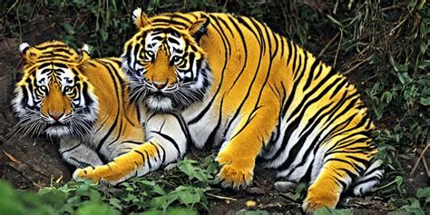 Yellow Tigers Crouched In Jungles In Her Dark Eyes Stable Diffusion