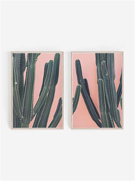 Set Of 2 Printpink And Greencactus Printspink Cactus Printsucculent