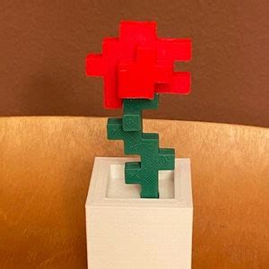 Base Minecraft Style Rose D Printed Unpainted Flower Figurine Gift