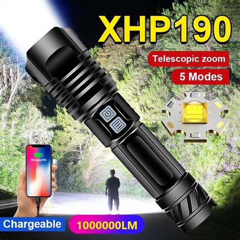 Newest Super XHP190 Powerful Led Flashlight 18650 XHP90 Led Torch USB