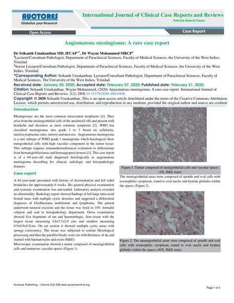 Pdf Angiomatous Meningioma A Rare Case Report